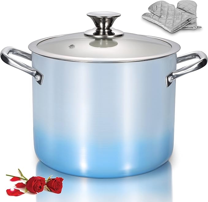 FRUITEAM Nonstick Stock Pot 7 Qt Soup Pasta Pot with Lid, 7-Quart Multi Stockpot Oven Safe Cooking Pot for Stew, Sauce & Reheat Food, Induction/Oven/Gas/Stovetops Compatible for Family Meals, Blue