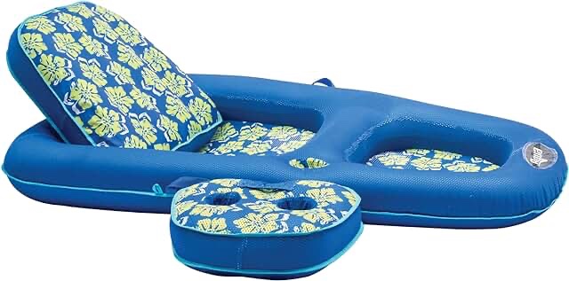 Aqua Campania Ultimate 2-in-1 Pool Float Lounge – Extra Large – Inflatable Pool Floats for Adults with Adjustable Backrest & Cupholder Caddy – Multiple Colors/Styles Navy