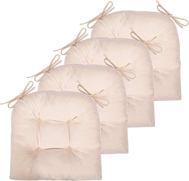 JAMPAYANG Chair Cushion, 4 Pack Chair Cushions for Dining Chairs, Chair Pads and Mat with Ties for Indoor Kitchen Seat and Desk (4 Count - 17 x 16 in, Beige)