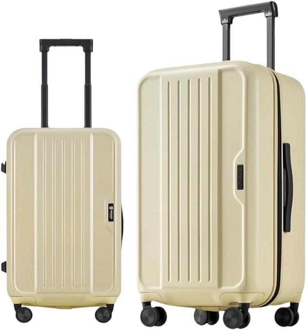 (only 1)Trunk Spinner Luggage Sets PC Hardside Luggage Lightweight Suitcase set with TSA Lock and foldable cup holder Light yellow, 2-PC Set -Trunk(20/30)