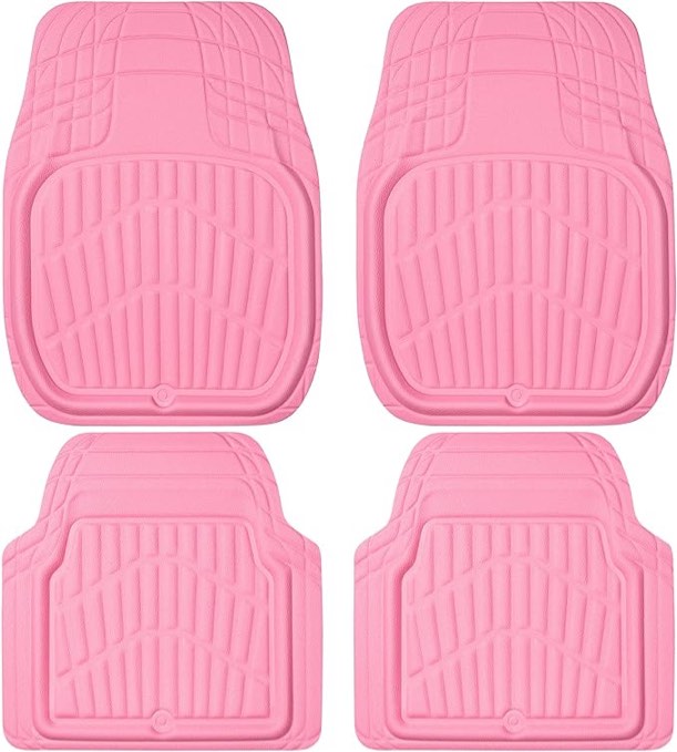 CASS Pass Leather Car Floor Mats -3D Waterproof All Weather, Universal Trim to Fit & Anti-Slip Burr Bottom Safety & Light Easy Clean Install for SUV Truck Auto (Pink) 4 Piece Sedan Van