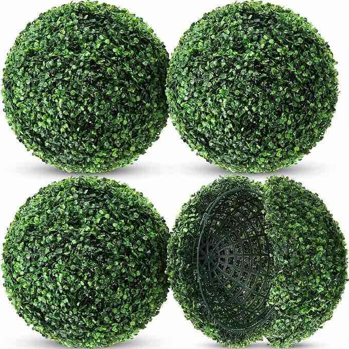 Hotop 4 Pcs 15.7 Inch Artificial Plant Topiary Ball 4 Layers Garden Spheres Boxwood Balls Artificial Topiaries Spheres Decorative Balls for Backyard, Balcony, Garden, Wedding and Indoor Outdoor Decor