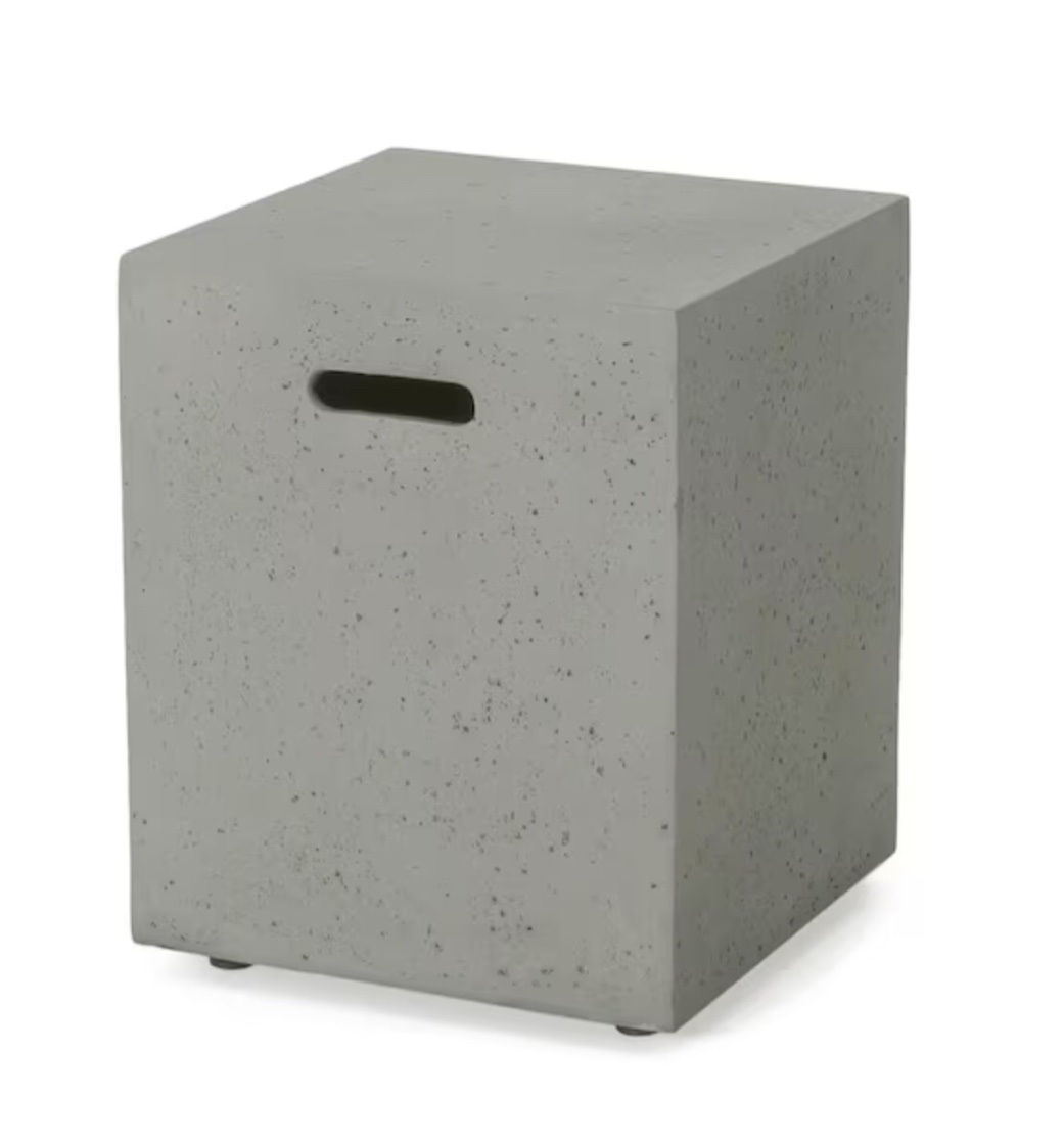 Outdoor Lightweight Concrete Tank Holder Side Table Light Gray for Patios Backyards Porches Gardens