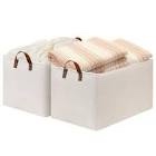 Beige Storage Baskets for Organizing, Set of 2 Extra Large Canvas Fabric Storage Baskets with Handles, Foldable Storage Bins Baskets for Blankets Living Room…