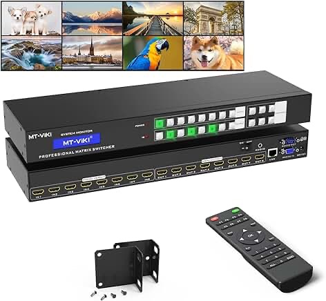 MT-VIKI 4K HDMI Matrix Switch 8x8, 4K@30Hz Rack Mount Switcher & Splitter with Backlit RS232 LAN Port and EDID, Built-in US ADI Chip (8 in 8 Out)