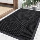 smiry Front Door Mat Outside Entrance, Heavy Duty Natural Rubber Mat, Durable Trap Dirt and Moisture Indoor Outdoor Door Mat, Easy Clean Low Profile Doormat Outdoor Entrance, 29.5x17 Inch, Black