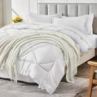CozyLux Queen Bed in a Bag White Seersucker Comforter Set with Sheets 7-Pieces All Season Bedding Sets with Comforter, Pillow Sham, Flat Sheet, Fitted Sheet and Pillowcase