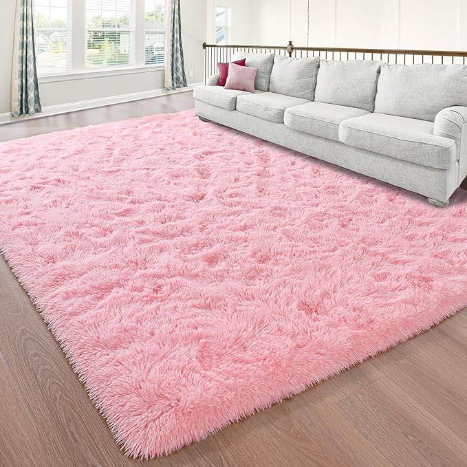 junovo Ultra Soft Area Rugs 3x5 Feet Fluffy Carpets for Bedroom Kids Girls Boys Baby Living Room Shaggy Floor Nursery Rug Home Decor Mats, Pink