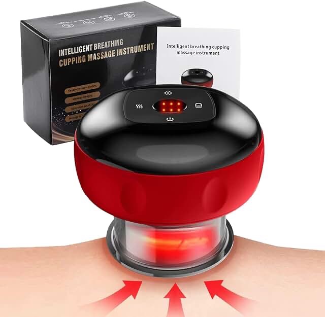 YESPOW Cupping Therapy Set, 4 in 1 Cupping Set with 12 Massage Mode, Electric Cupping Device for Effective Cellulite Remove, USB Rechargeable Cupping Set for Improving Your Health & Wellness (Red)