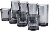 KX-WARE 14-ounce and 20-ounce Acrylic Glasses Plastic Tumbler, set of 8 Smoky Grey - Hammered Style, Dishwasher Safe, BPA Free