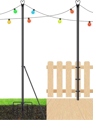 XDW-GIFTS String Light Pole - Steel Poles for Outdoor String Lights Hanging, Garden, Backyard, Patio Lighting Stand for Parties, Christmas, Wedding, 2 Pack