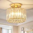 Gopmmy Modern Elegant Crystal Ceiling Light Chandelier E26 French Gold Flush Mount LED Crystal Lighting Fixture Dia 8.5" x H7 for Bedroom Living Dining Room Hallway