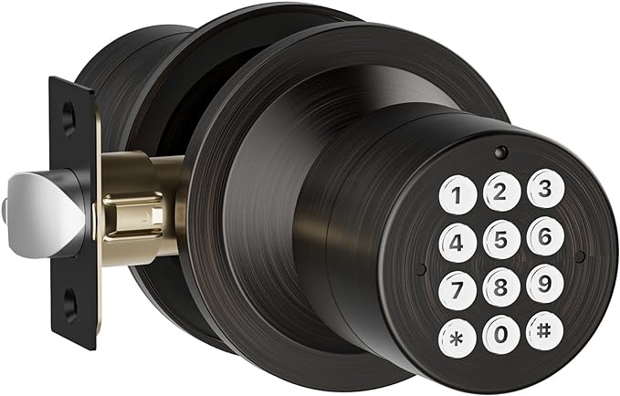 Keypad Door Lock with Handle, Keyless Entry Door Lock, Door Knob with Keypad, Door Lock for Bedroom, Door Knob with Lock for Front Door Garage Home Apartment, Oil Rubbed Bronze(similar 