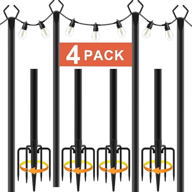 AILBTON String Light Poles,10 Ft Light Poles for Outside String Lights,Outdoor Light Poles with Fence Brackets for Hanging String Lights,Metal Poles Stand for Deck Patio Backyard (2 Pack)