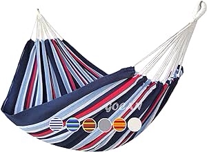 Brazilian Double Hammock 2 Person Extra Large 220x160cm Total Length 330cm Load 500lb Canvas Cotton Hammock for Patio Porch Garden Backyard Lounging Outdoor and Indoor(Dark Blue)