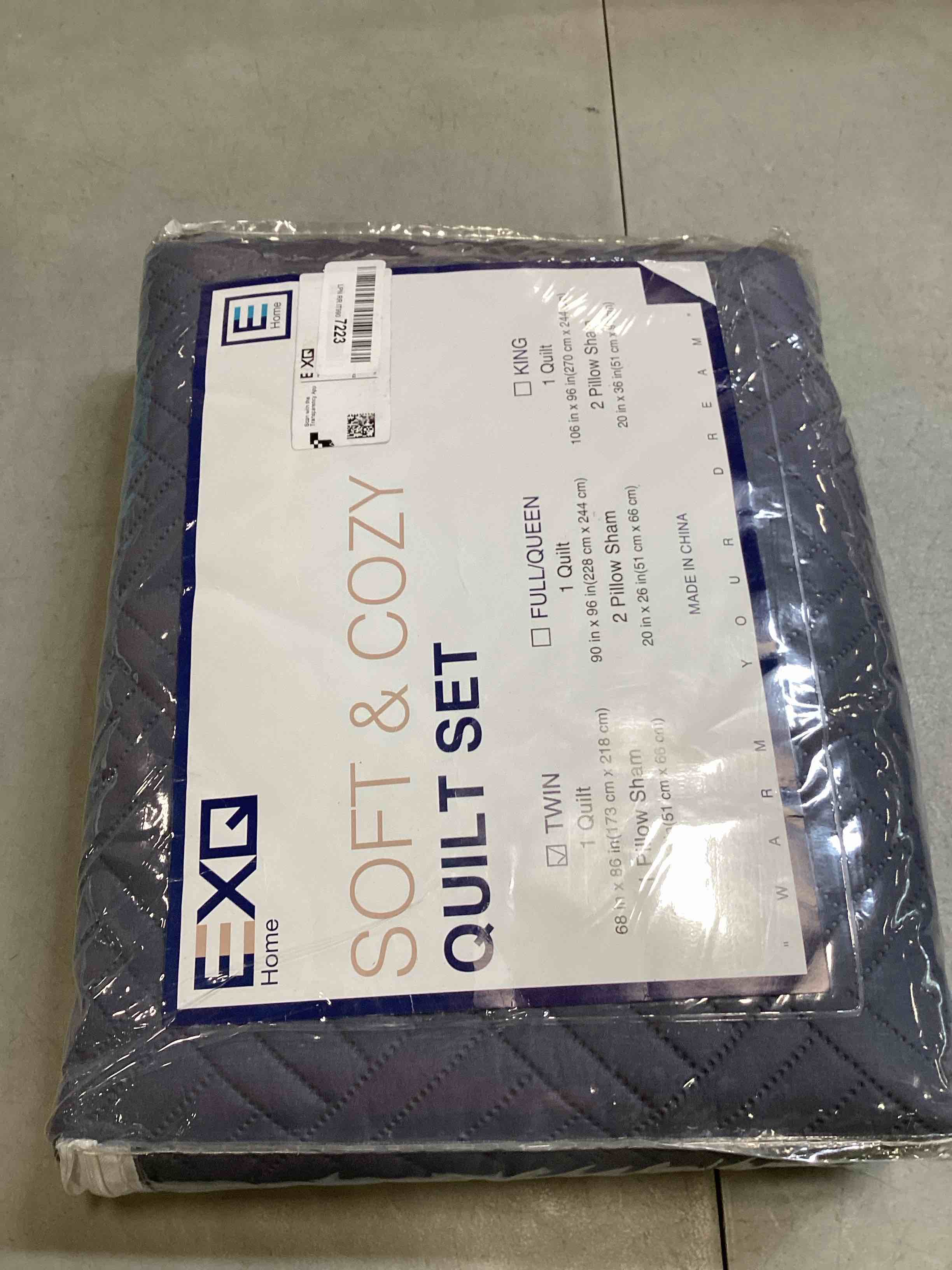 EXQ Home Quilt Set Twin Size Blue 2 Piece,Lightweight Soft Coverlet Modern Style Squares Pattern Bedspread Set for All Season(1 Quilt,1 Pillow Sham)
