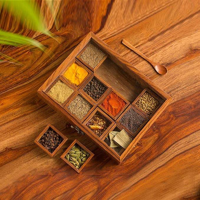 Wooden Spice Box with 12 Containers