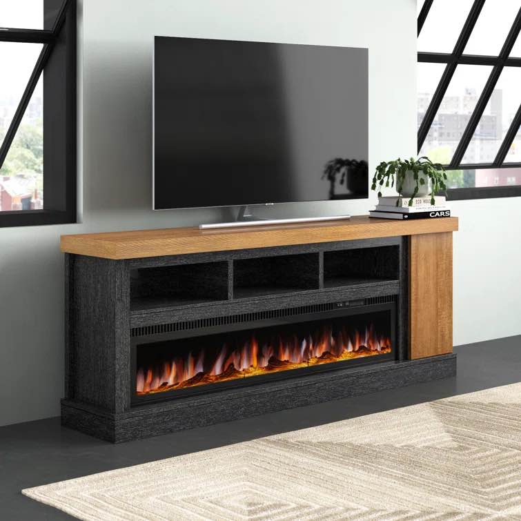 Yowell 75" Fireplace Tv Stand With 60" Glass Electric Fireplace, Color Contrast Farmhouse Entertainment Center With Storage For Tvs Up To 85" For Living Room, White & Light Gray (incomplete box 1 of 2 only)