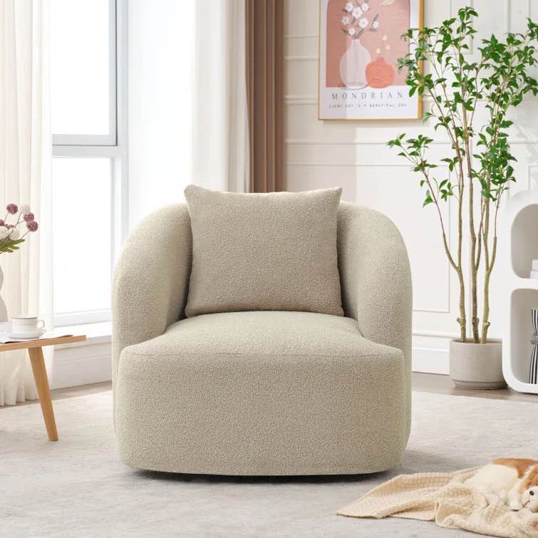34.2" Wide Boucle Upholstered Swivel Armchair
