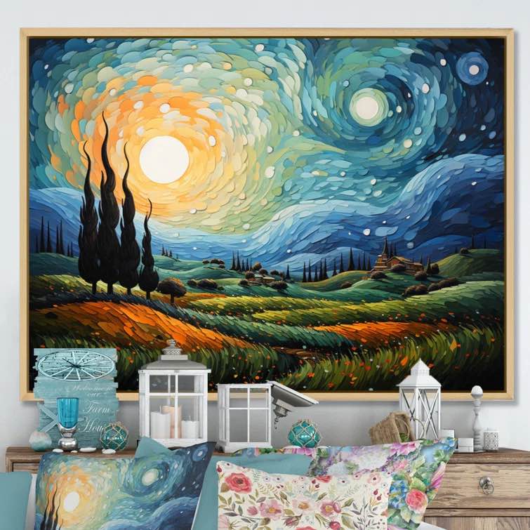 Vangogh The Swaying Cypress II Framed On Canvas by Vincent Van Gogh Painting