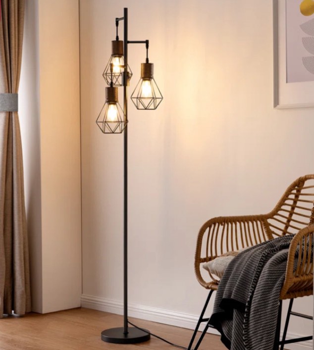Dimmable Rattan  Tree Floor Lamp With 3 Bulbs Included
