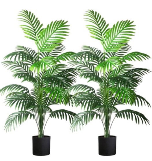  4ft 2pcs Large Artificial Plants Fake Palm Tree Tropical Palm Leaves Faux Palm Plants Tall Tree Indoor Real Touch Plastic Monstera Leaves for Home Garden Outdoor Office Decor (4ft/125cm-2pcs)
