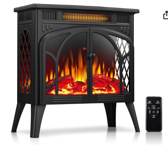 Rintuf Electric Fireplace Heater, 1500W Infrared Fireplace Stove w/ 3D Realistic Flame, 5100BTU Freestanding Electric Stove Heater with Remote Control, 8H Timing, Ideal for Indoor Home Use