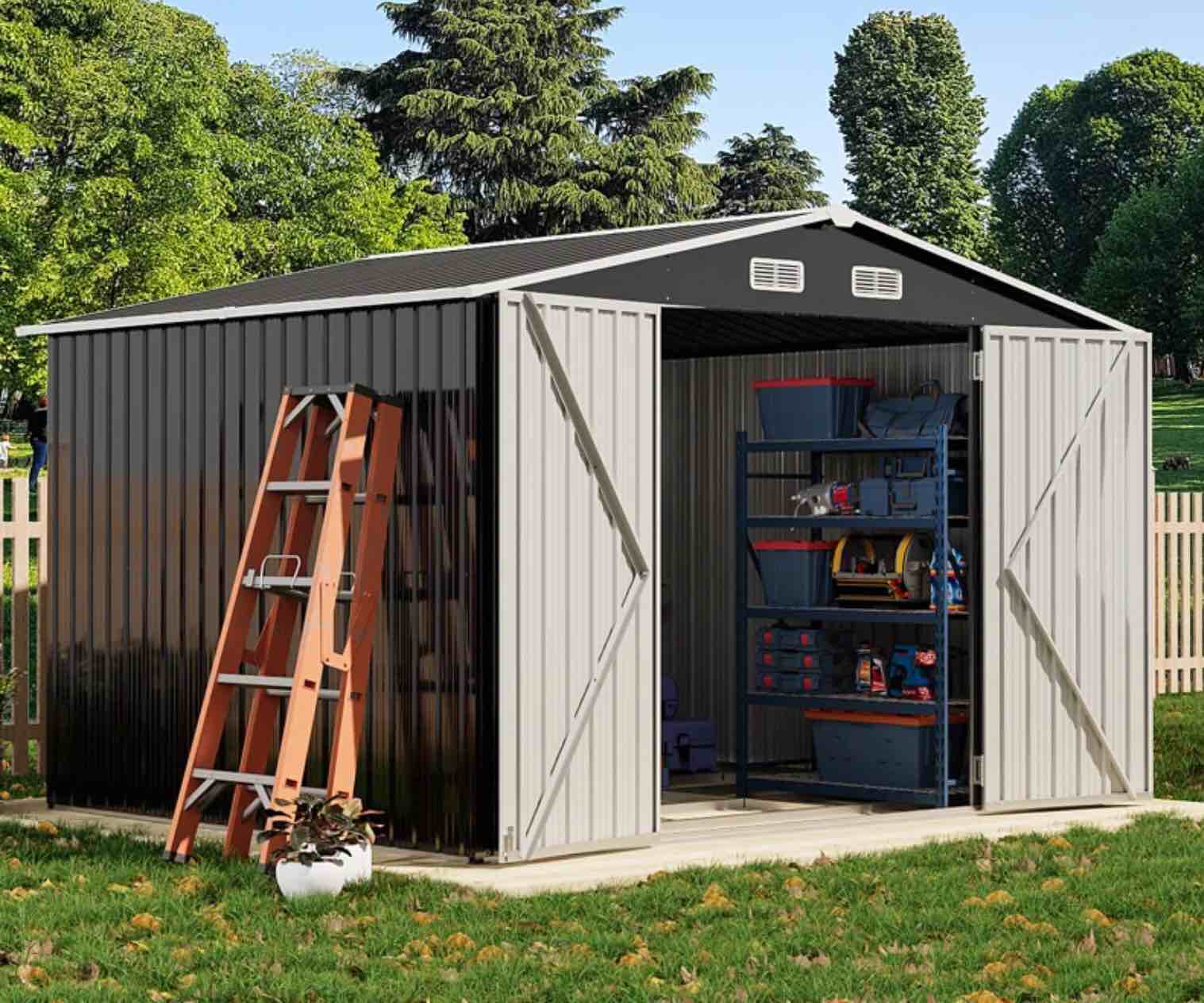 (Incomplete box 2 of 2 only)10 ft. W x 8 ft. D Metal Storage Shed with Metal Base Frame Kit