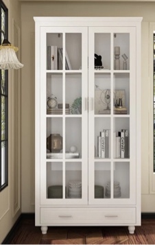 70.9"H Modern White Bookcase With Adjustable Shelves And Glass Doors