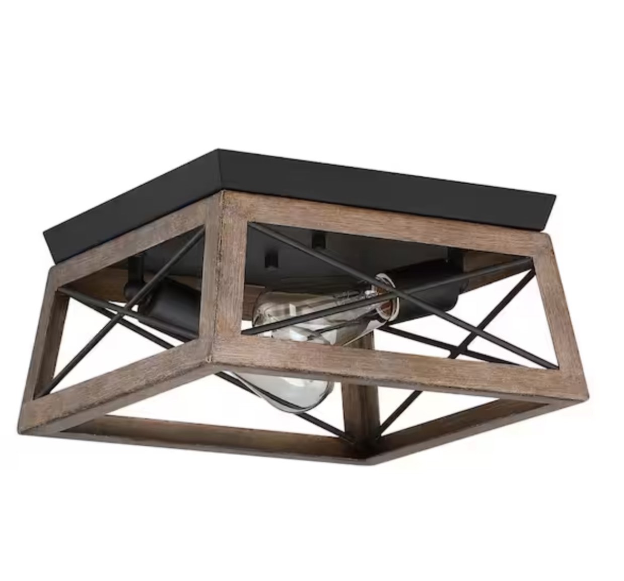 Mousse 12 in. W 2-Light Flush Mount with Matte Black Finish and Bronze Wood Accents