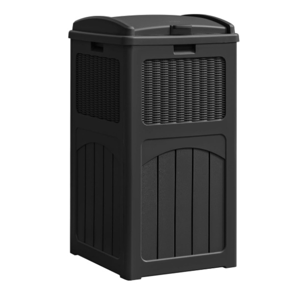 YESHOMY Cubo de basura de resina para exteriores de 33 galones con tapa, impermeable, para patio, color negro