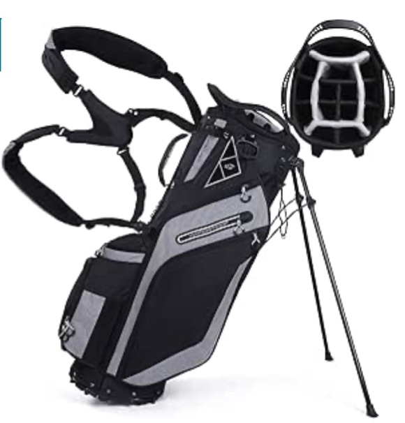 Golf Stand Bag 14 Way Top Dividers Ergonomic with Stand 8 Pockets, Dual Strap, Rain Hood (Black)