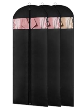 3 Pack - Moucas 65" Dress Bag, Black Garment Bag for Dresses Long, Foldable Hanging Dress Covers for Travel and Closet Storage with Clear Window for Clothes, 