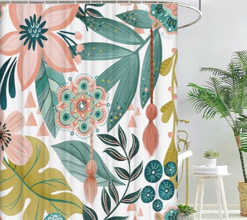 (similar to stock photo) Abstract Bohemian Floral Botanical Shower Curtain, Mid Century Morden Boho Shower Curtain, Waterproof Shower Curtains for Bathroom