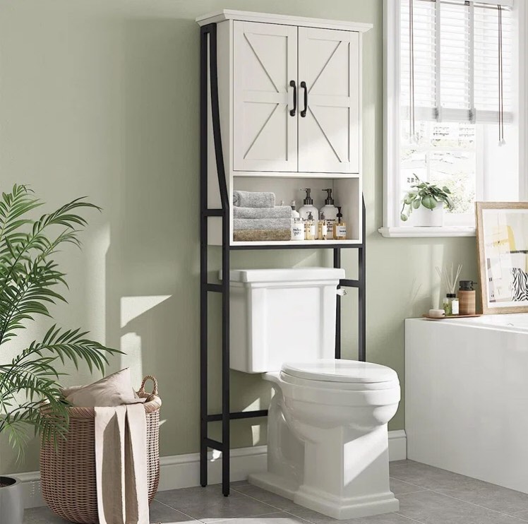 Trijal Metal & MDF Wood, Over Toilet Storage Cabinet with Barn Doors