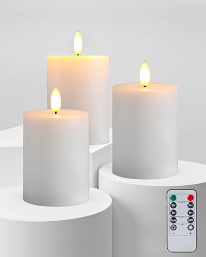 3 Piece LED Flickering Battery Unscented Pillar Candle Set