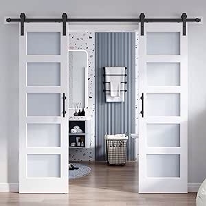 glass wood barn door (stock photo may be similar but not exact)