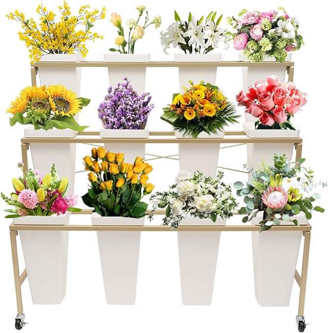 Humayd 3-Layer Metal Plant Stand with Wheels and Flower Bucket(frame only)