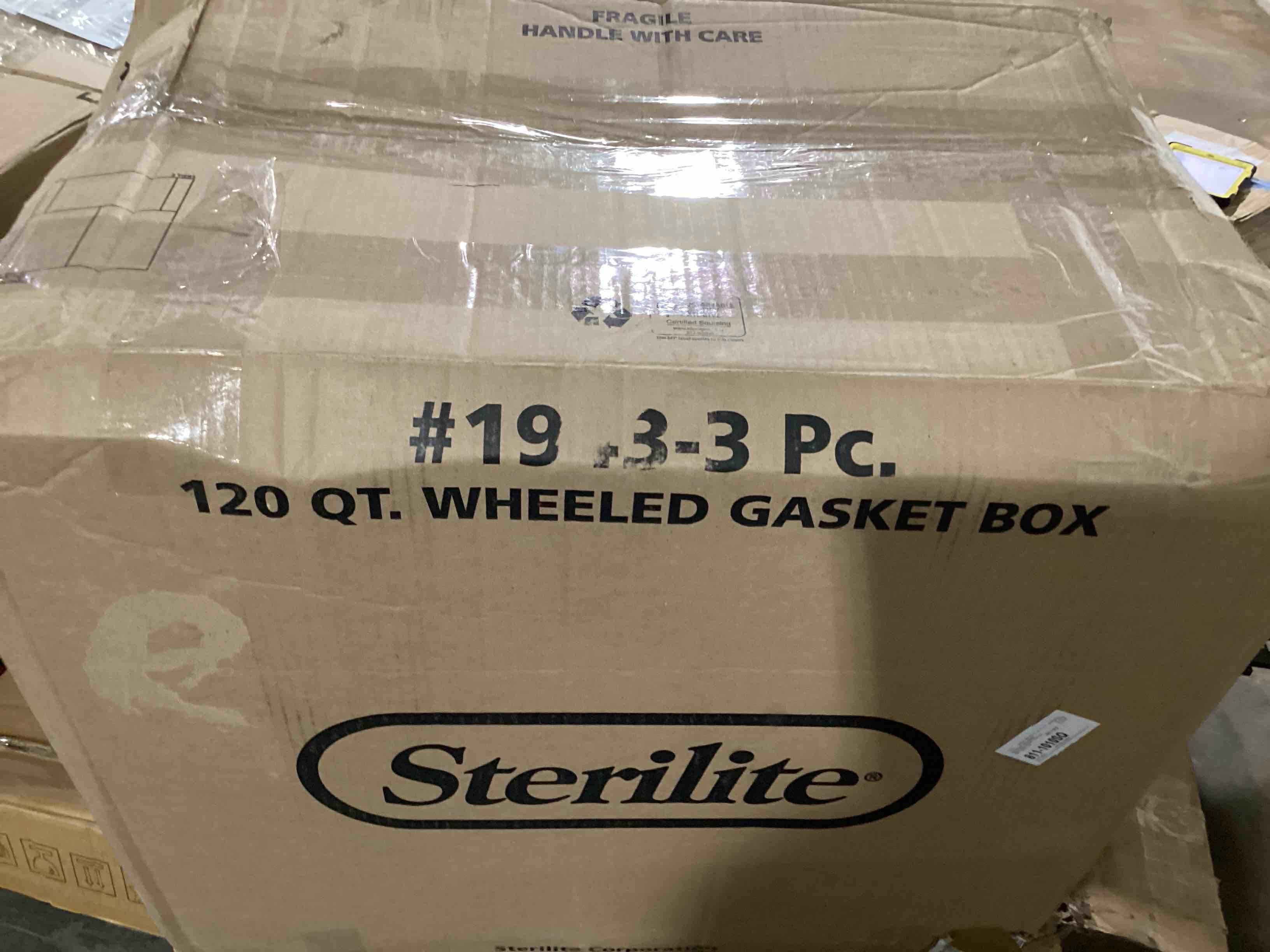 Sterilite 120 Qt Wheeled Gasket Box, Stackable Storage Latch Lid Bin