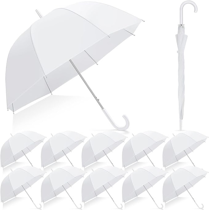 6 Pcs White Wedding Bubble Umbrellas Bulk Wedding Style Stick Umbrellas Clear Bubble Umbrella with J Hook Handle Auto Open Windproof Stick Umbrellas for Wedding Bridal Parties