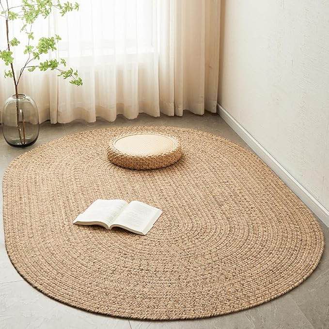 Nordic Country Style Linen Hand-Woven Oval Living Room Bedroom Carpet A-150