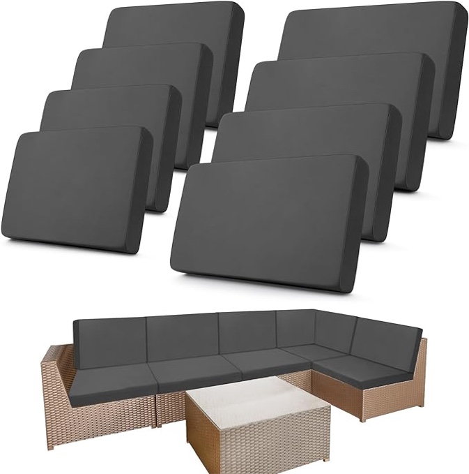 Newwiee 8Pcs Patio Stretch Sofa Cushion Cover Outdoor Cushion Cover Replacement Patio Furniture Cushions Couch Slipcovers Chair Seat Cover Soft Flexibility Protector(Dark Gray, Waterproof Pure)