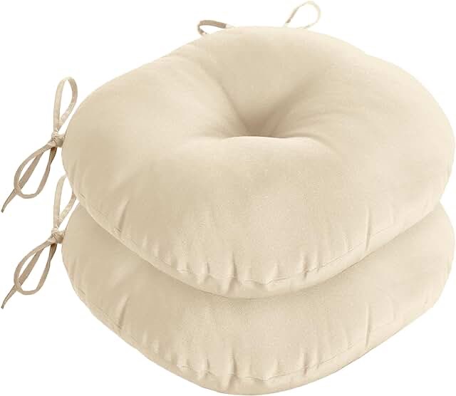 downluxe Round Outdoor Chair Cushions, Waterproof Memory Foam Bistro Patio Furniture Cushions 15" x 15", Beige, 2 Pack for Home Garden Furniture Decoration