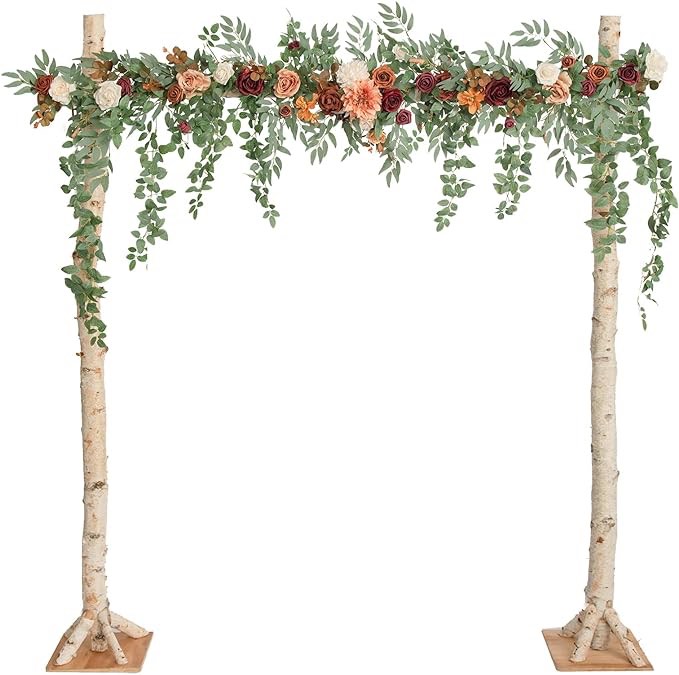 Ling's Moment 6.5ft Backdrop Floral Garland with Hanging Vines for Fall Wedding Arch Ceremony and Reception Backdrop Floral Arrangement Leaves Decor, Fake Rose Arbor Outdoor Burnt Orange Terracotta