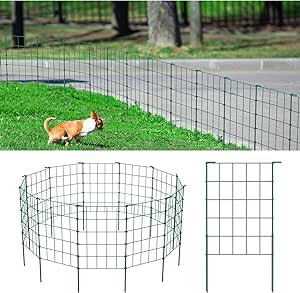 OUSHENG 35ft Green Garden Fence for Dog Pet, Easy Assembly Decorative Fencing Rustproof Metal Wire Panel Border Animal Barrier for Outside, Small No Dig Edging for Yard Lawn Outdoor Decor, Grids