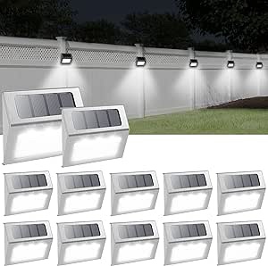 Solar Powered Step Lights,12 Pack Solar Deck Step Lights Outdoor, Stair Lights Waterproof for Driveway, Fence, Patio, Garden, Pathway, Cold White (Black)