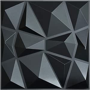 Art3d 3D Paneling Textured 3D Wall Design, Black Diamond, 19.7" x 19.7" (12 Pack) Matt Black