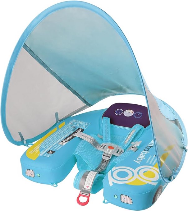 3Months to 48Months 3rd Swim Mode Standing Stroke Mambobaby Float with Canopy Tail Non Inflatable Smart Swim Trainer Solid Baby Swim Pool Float Mambo Baby Float Infant Toddler Swimming Ring (Green)