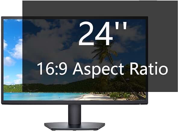 Computer Privacy Screen Protector 24 Inch with Hp Dell Acer Asus Samsung LG and More, Removable Security Shield Filter for 16:9 Aspect Ratio Monitor Like ViewSonic Sceptre AOC Koorui BenQ and More 24" Diagonal 16:9 1 Pack