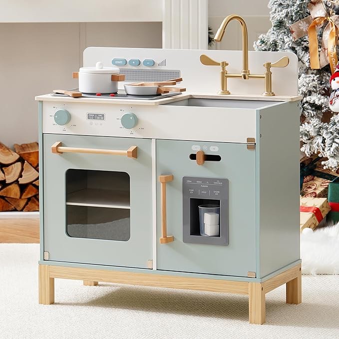 Condition photo showing Brand New for ROBOTIME Play Kitchen for Toddlers, Wooden Kids Kitchen Playset with Real Lights & Sounds/Ice Cube Dispenser, Pretend Play Montessori Toy, Gift for Ages 3+